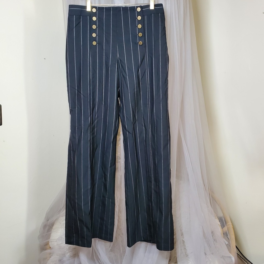 Nanette Lepore Pinstripe Wide Leg Black Dress Pants Black Career Formal 35x34 8